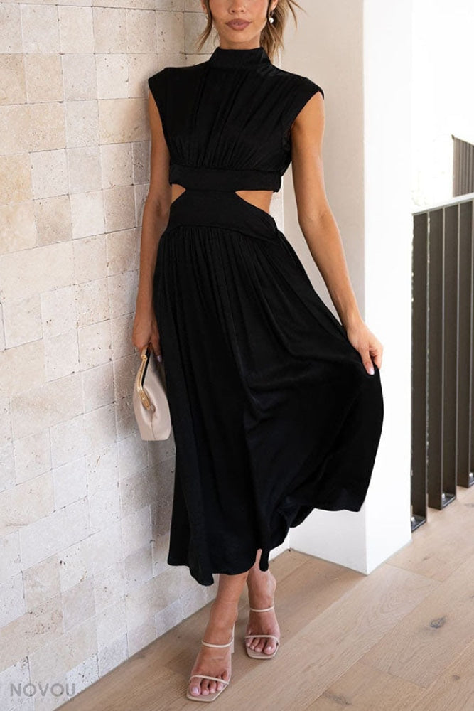 Trendy Midi Zomerjurk met Col en Taille Uitsparing – Avelina