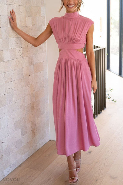 Trendy Midi Zomerjurk met Col en Taille Uitsparing – Avelina