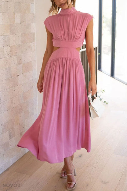 Trendy Midi Zomerjurk met Col en Taille Uitsparing – Avelina