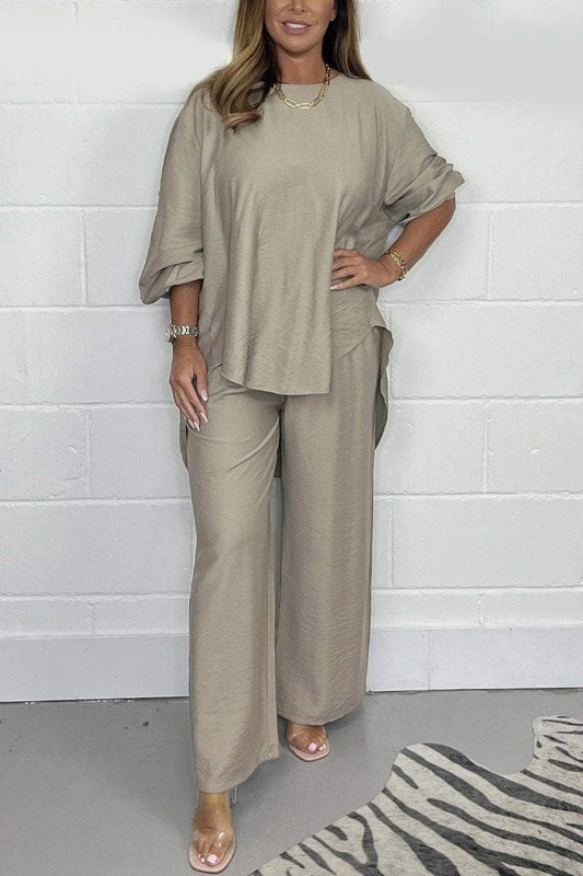 Ensemble Deux Pièces Bohème Élégant Femme – Haut Manches Courtes et Pantalon Taille Haute