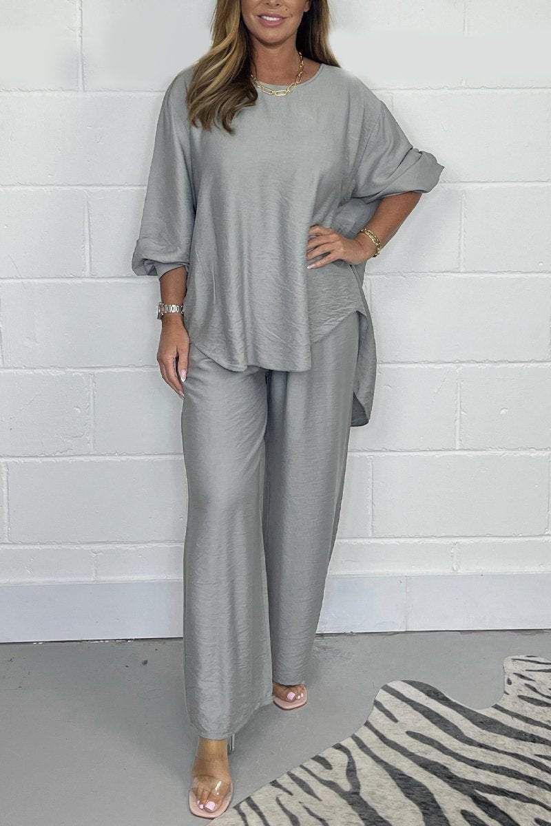 Ensemble Deux Pièces Bohème Élégant Femme – Haut Manches Courtes et Pantalon Taille Haute