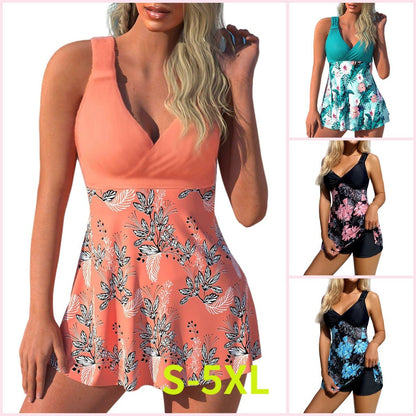 Coriva Damski Strój Kąpielowy Plus Size z Spódnicą – Kostium Kąpielowy z Odkrytymi Plecami - Pootivo
