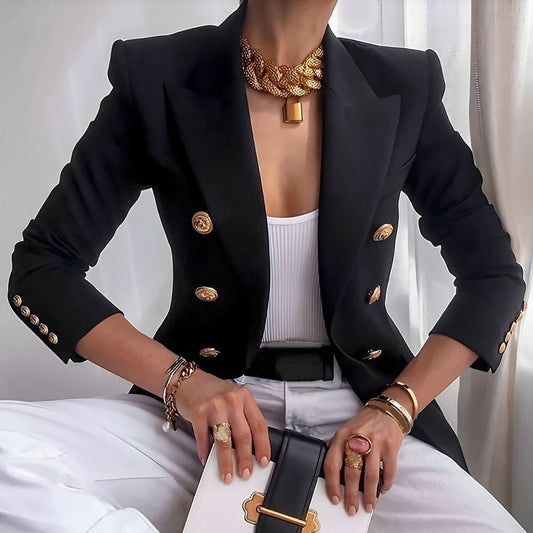 Corvana | Marynarka Damska ze Złotymi Guzikami – Elegancki Blazer Żakiet - Pootivo