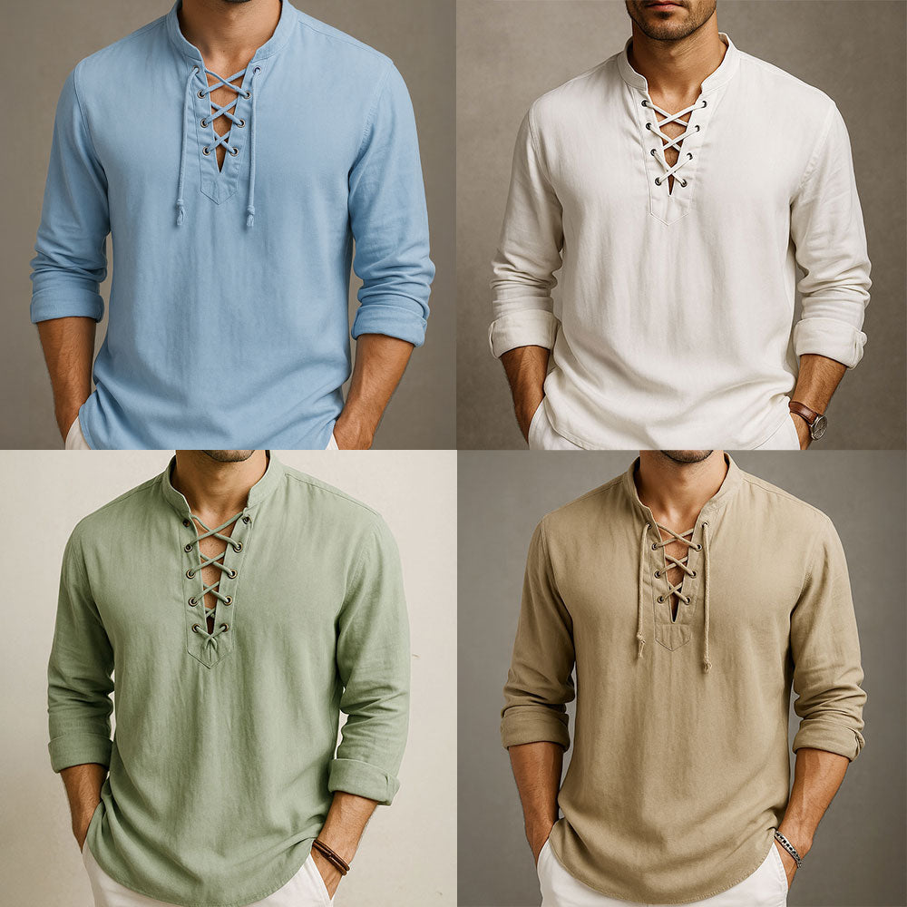 Valhalla Linen Men Vibe Lace Up Shirt
