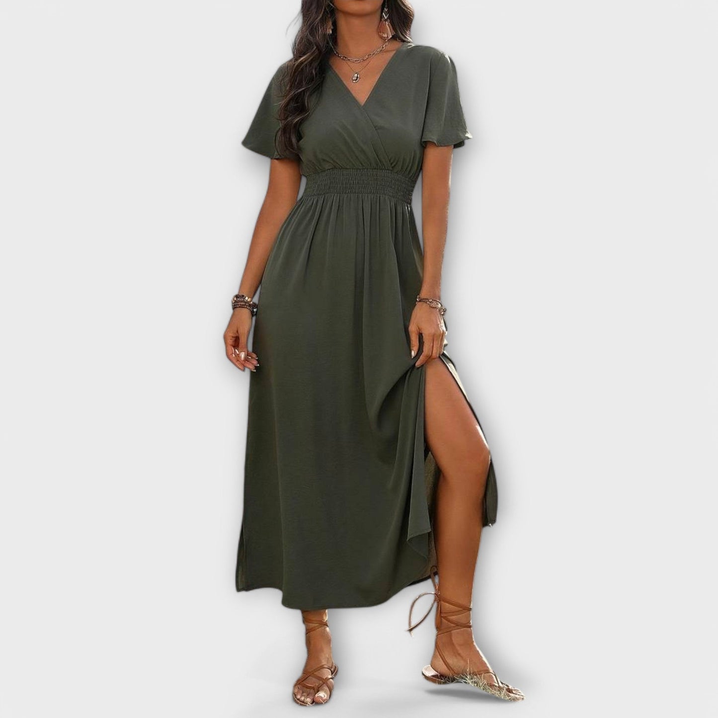 Carmen - Vestido con escote en V y mangas largas