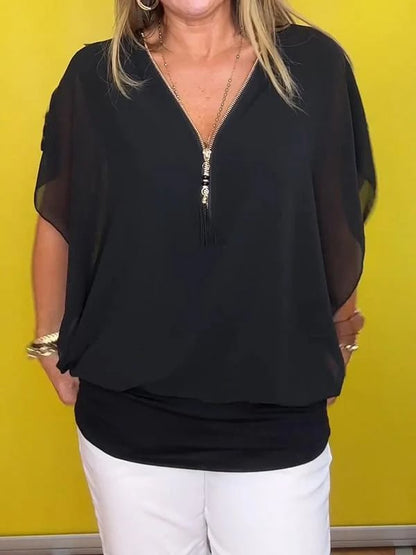 Luftiges Chiffon-Top mit Reißverschluss – Eleganter Sommerkomfort