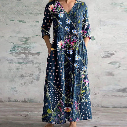 Kristen | Colorful Patchwork Floral Dress