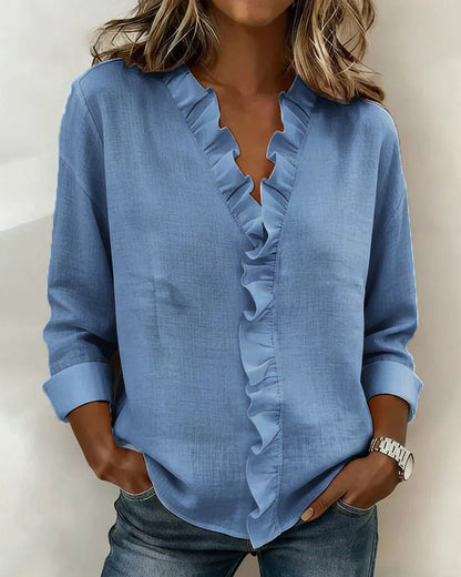 VIRELLO PARIS | Blouse à col en V et fines volants