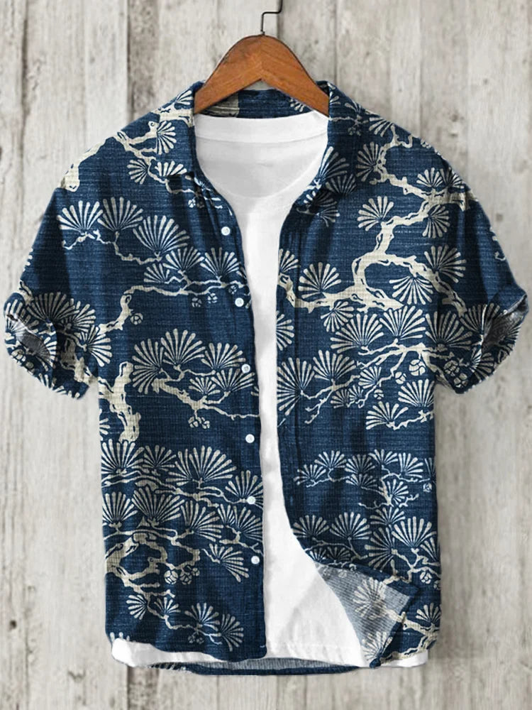 Pijn Bomen Japanse Lino Art Patroon Linnen Shirt