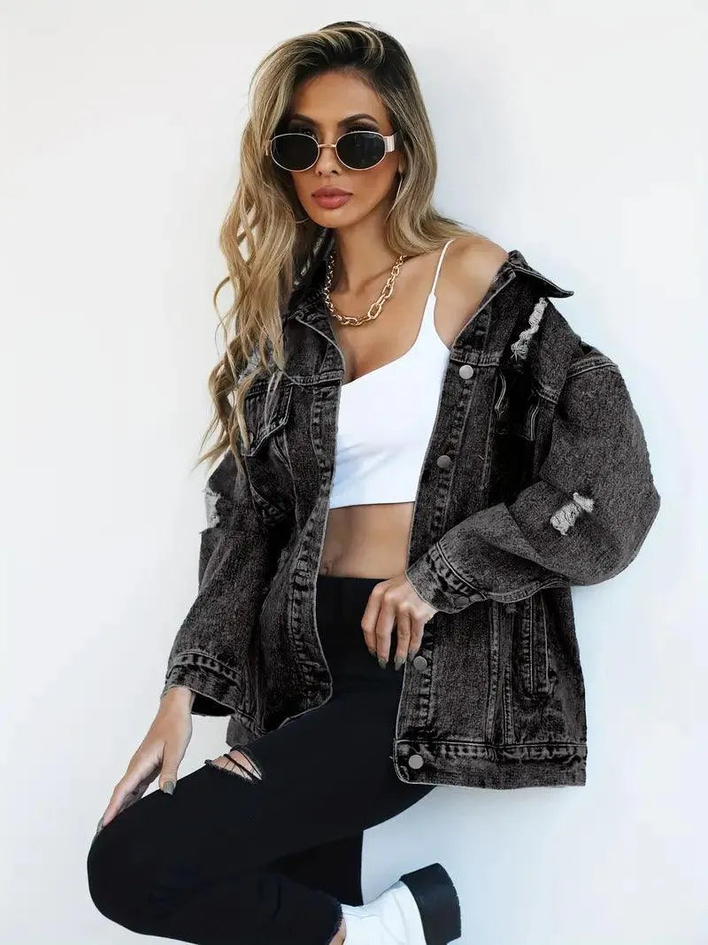 Giacca in denim oversize impermeabile e foderata da donna