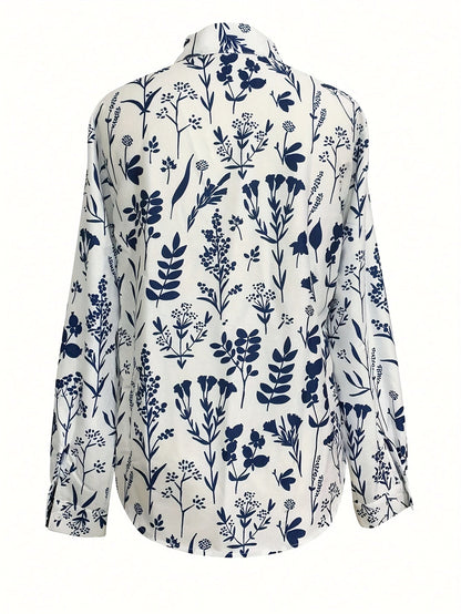 Velmira | Vrouwenhemd met bloemenprint en knoopsluiting - Lange mouwen, casual, reverskraag