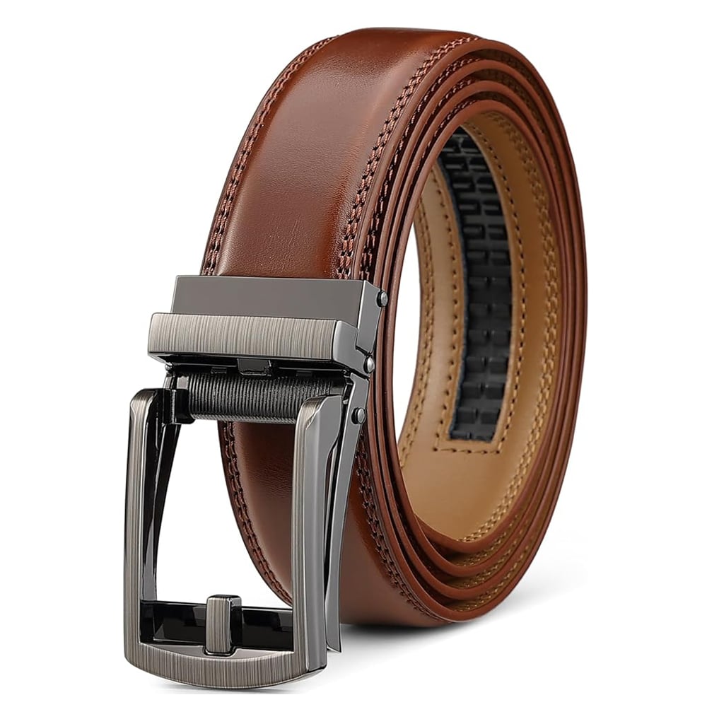 Cintura a cricchetto in pelle da uomo con chiusura a scatto – Stile casual e formale regolabile