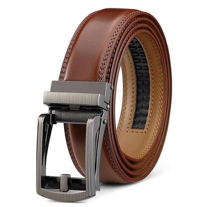 Cintura a cricchetto in pelle da uomo con chiusura a scatto – Stile casual e formale regolabile
