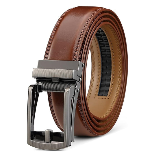 Cintura a cricchetto in pelle da uomo con chiusura a scatto – Stile casual e formale regolabile