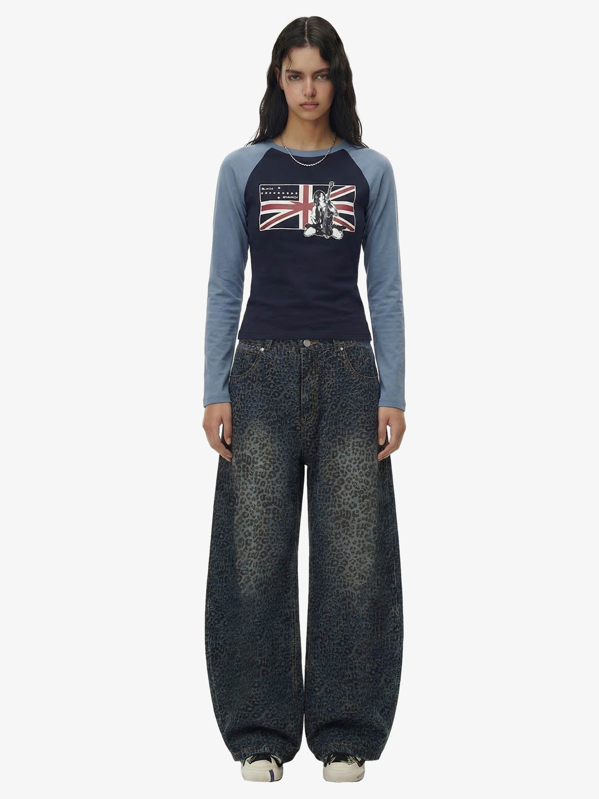Leopard Print Denim Barrel Jeans