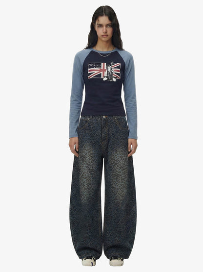 Leopard Print Denim Barrel Jeans