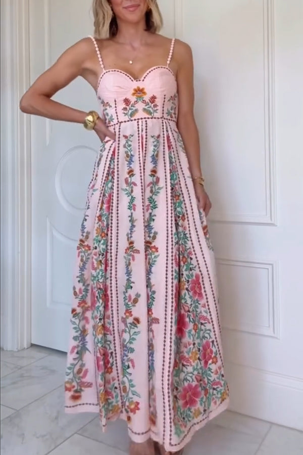 Faelira | Forest Print Beaded Strap Maxi Dress