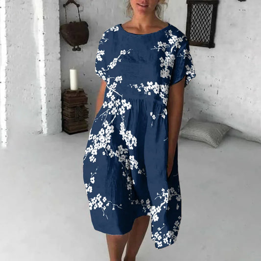 Damen Kurzarmkleid | Gemustert Midi