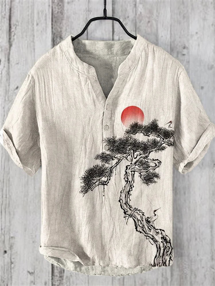Inkt en dennen Japanse Kunst Linnen shirt