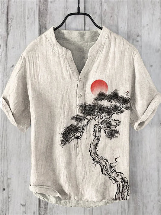 Inkt en dennen Japanse Kunst Linnen shirt
