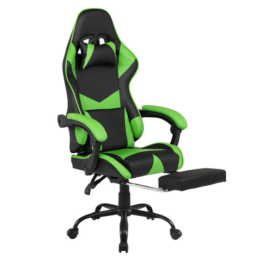 Gaming Stoel met Voetsteun en Verstelbare Rugleuning 135° – Ergonomische Bureaustoel PU Leer met Hoofd- en Lendenkussen | Restfield