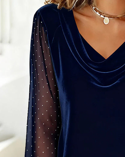 Leazy | Bluse mit Drapé-Kragen und Meshärmeln