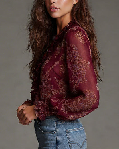 Duval Paris™ | Blouse raffinée à demi-zip et volants