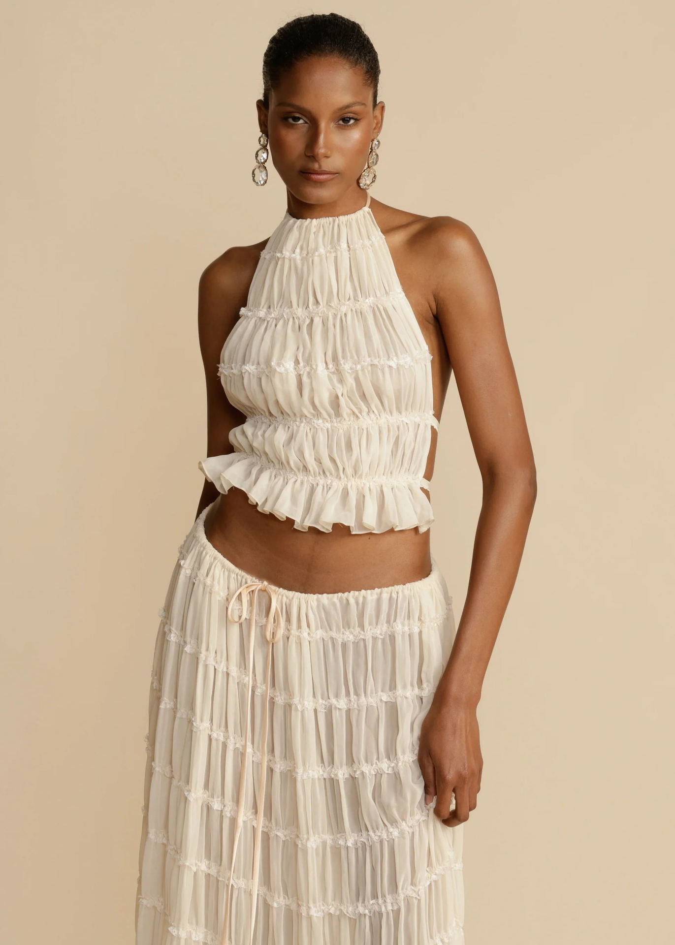 2pcs Women's Dress Suit Sexy Sleeveless Backless Cropped Halter Top