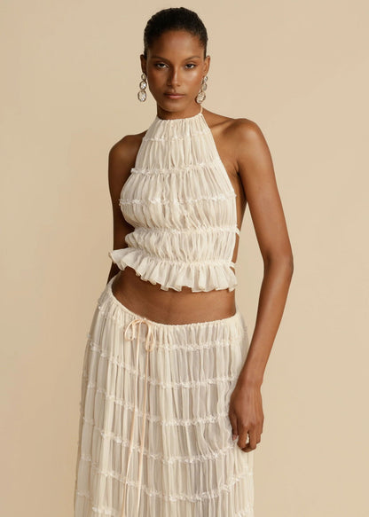 2pcs Women's Dress Suit Sexy Sleeveless Backless Cropped Halter Top