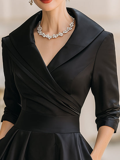 Women’s Wrap Collar Midi Evening Dress