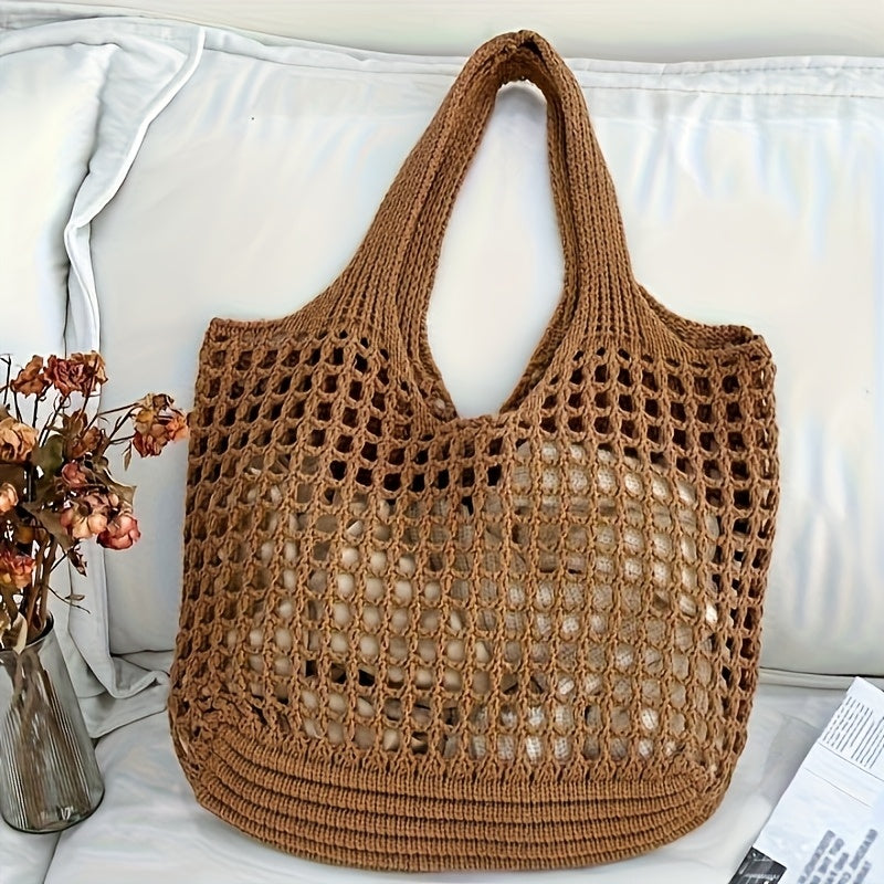 Geweven Strandtas met Open Netstructuur Dames Grote Shopper