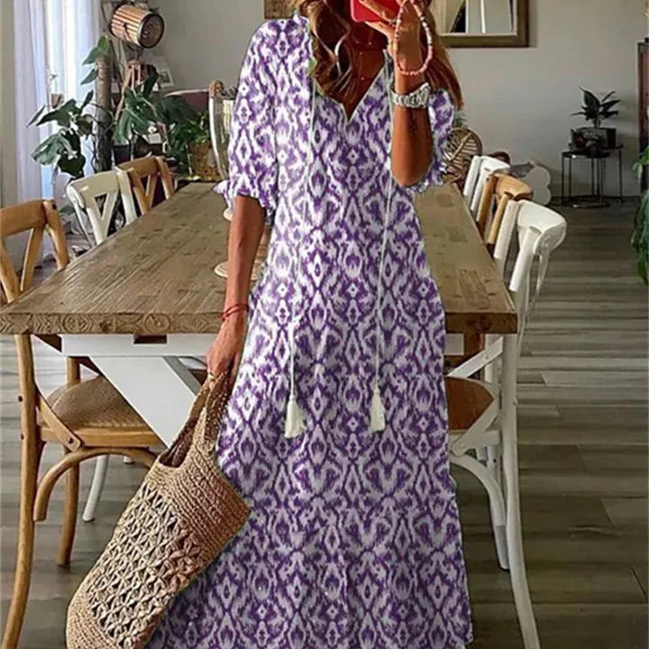 Damen-Maxikleid mit Blumenmuster und V-Ausschnitt