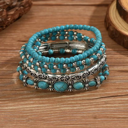 Selavienne™ Pulseras Bohemias Con Cuentas Verdes Y Turquesa