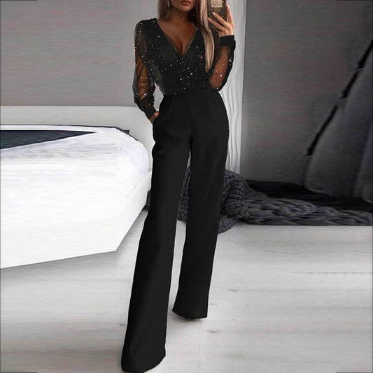 Juliema | Stilvoller Jumpsuit in Schwarz mit funkelnden Ärmeln