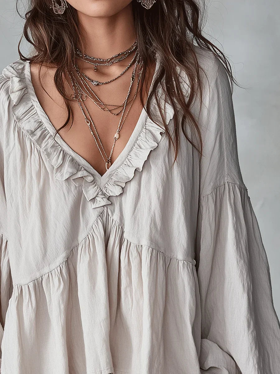 Narella - Blusa con scollo a V e rouches