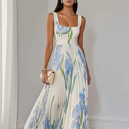 A-Linien-Maxikleid für Damen aus plissiertem Chiffon