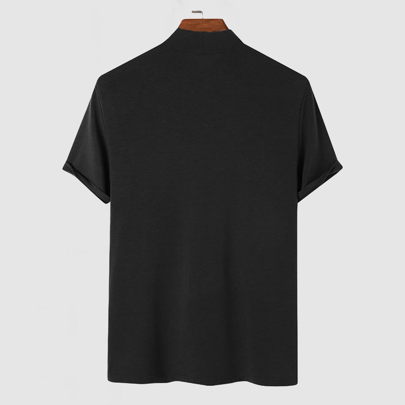 Herre T-shirt i bomuld med høj hals kortærmet slim fit sommer