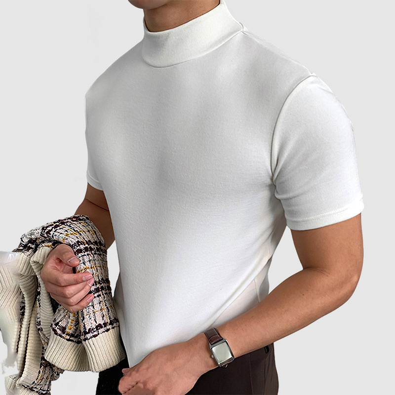 Herre T-shirt i bomuld med høj hals kortærmet slim fit sommer