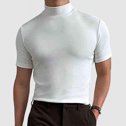 Herre T-shirt i bomuld med høj hals kortærmet slim fit sommer