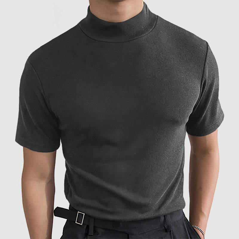 Herre T-shirt i bomuld med høj hals kortærmet slim fit sommer