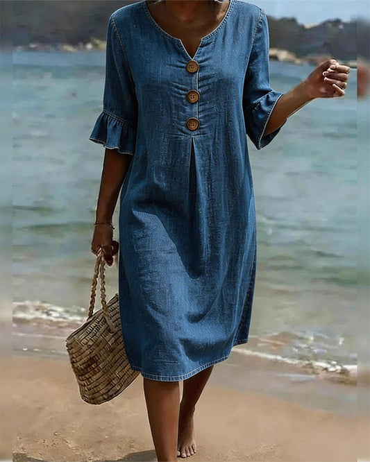Fammke - Abito a Balze Con Maniche in Denim