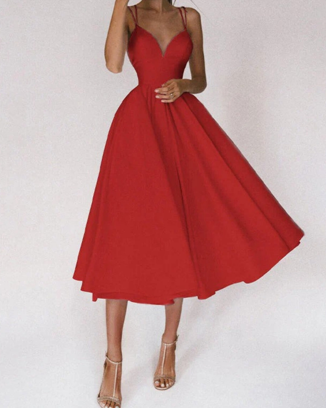 Damen Cocktail-Abendkleid mit Spaghettiträgern | Midi