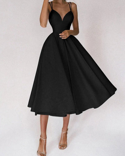 Damen Cocktail-Abendkleid mit Spaghettiträgern | Midi