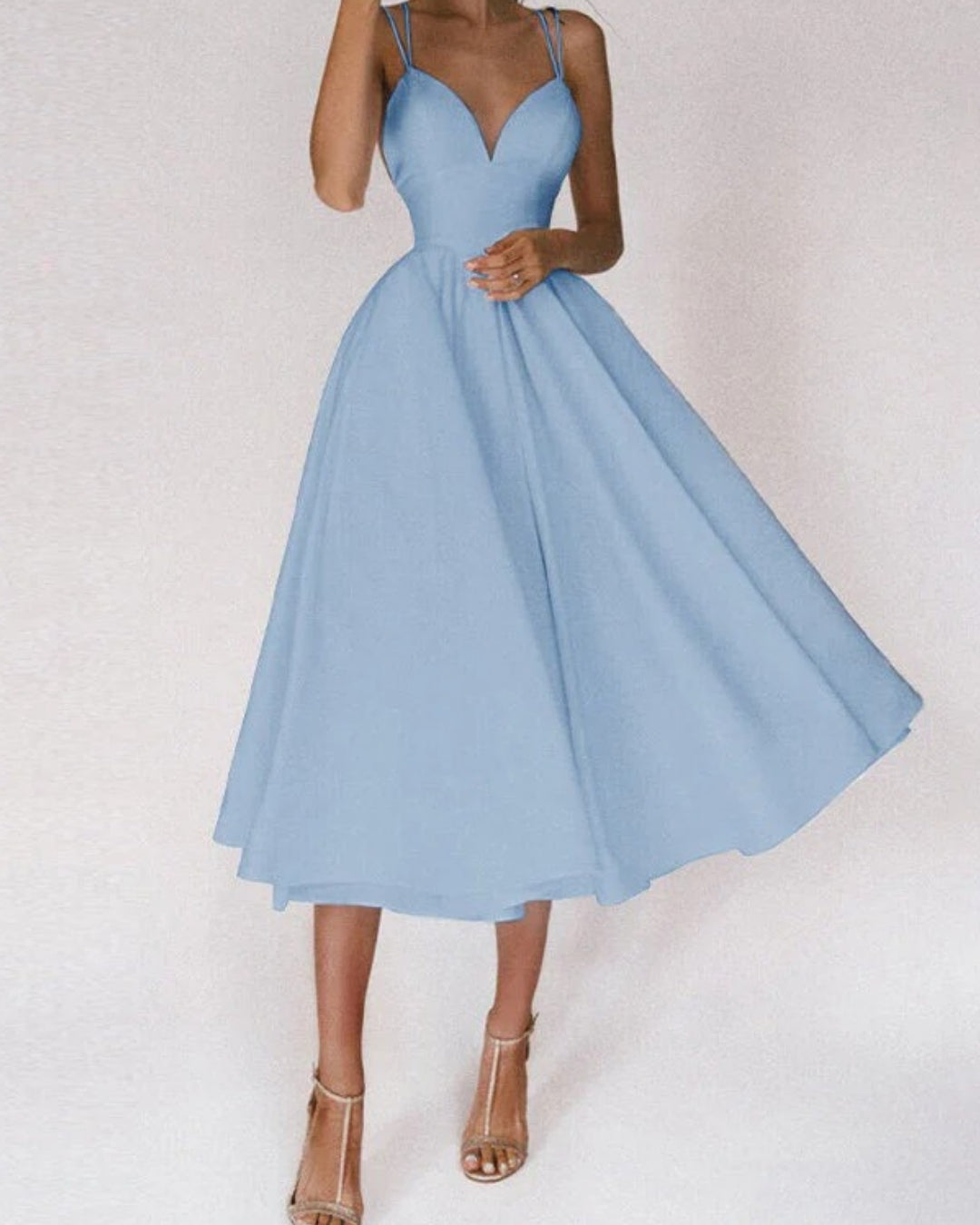 Damen Cocktail-Abendkleid mit Spaghettiträgern | Midi