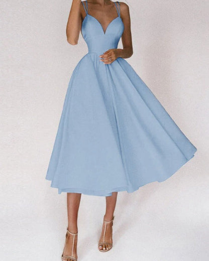 Damen Cocktail-Abendkleid mit Spaghettiträgern | Midi