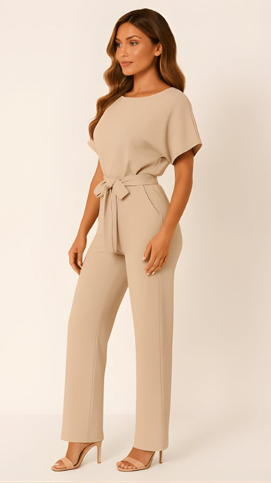 Damen Jumpsuit mit Bindegürtel – Fließendes Bein für Besondere Anlässe