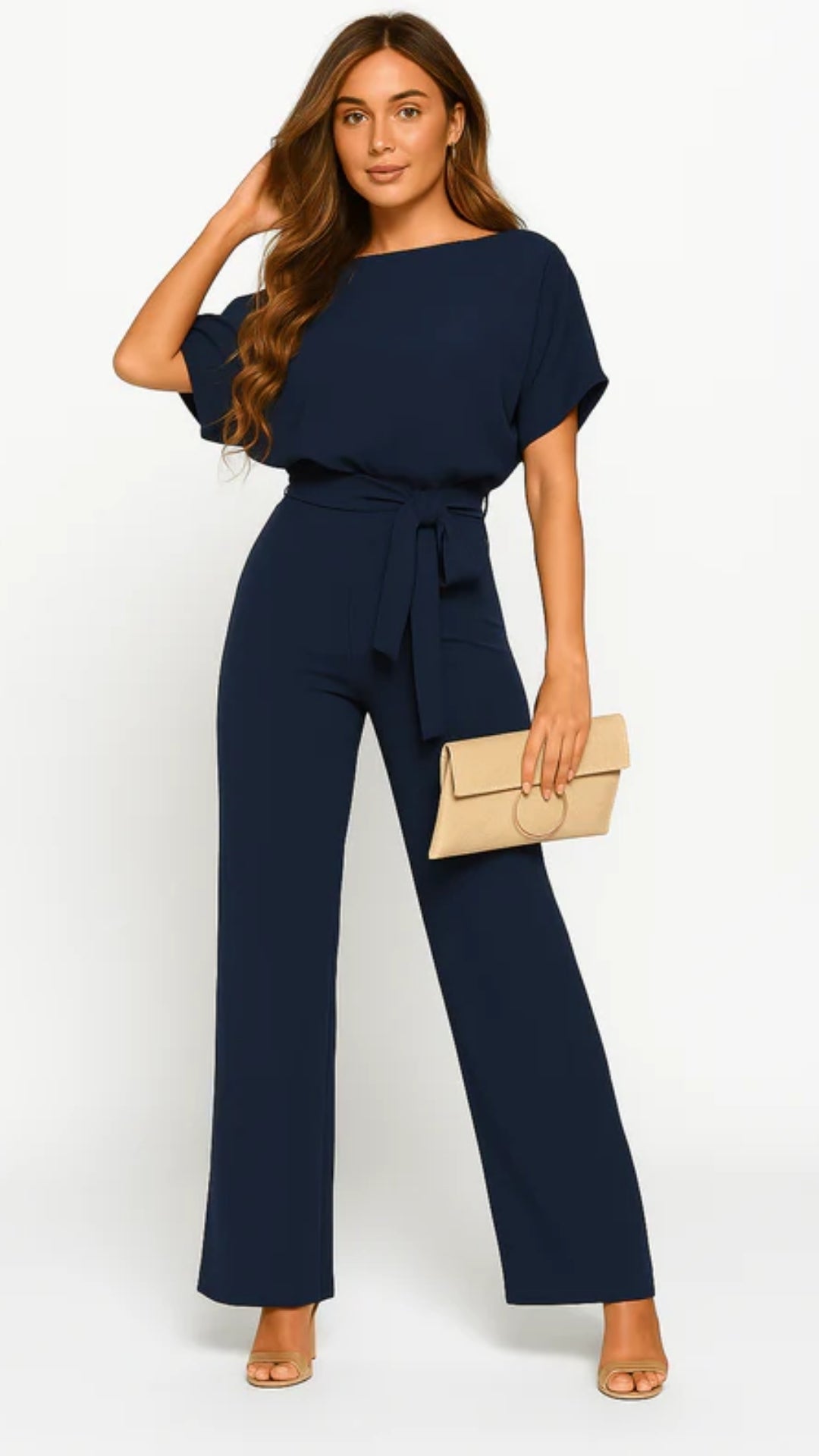 Damen Jumpsuit mit Bindegürtel – Fließendes Bein für Besondere Anlässe