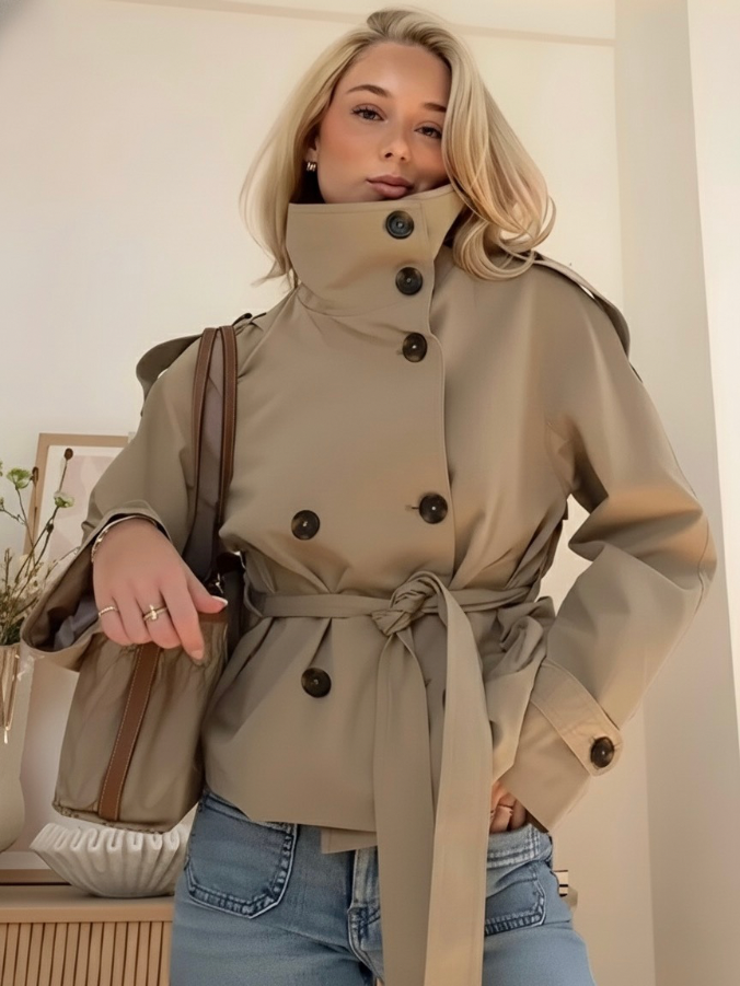 Serelune - Short Double Breasted Jacket With Belt