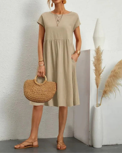 Alessira - Womens Elegant Short Sleeve Midi Summer Dress