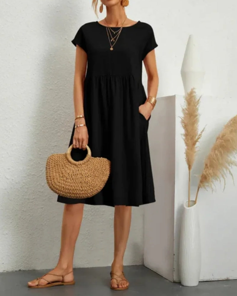 Alessira - Womens Elegant Short Sleeve Midi Summer Dress